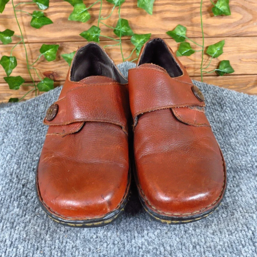 B.O.C. C40041 Womens Leather Hook-and-Loop Loafers Size 9.5 Casual Brown Shoes